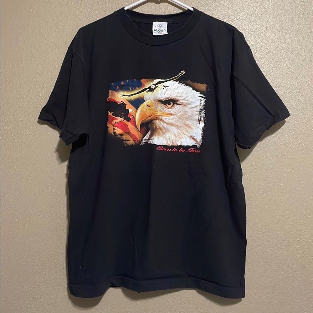 Vintage Alore USA Made Eagle Born To Be Free Graphic Single Stitch T-Shirt L